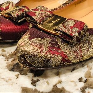 Ferragamo Damask Ballet Bow Flats